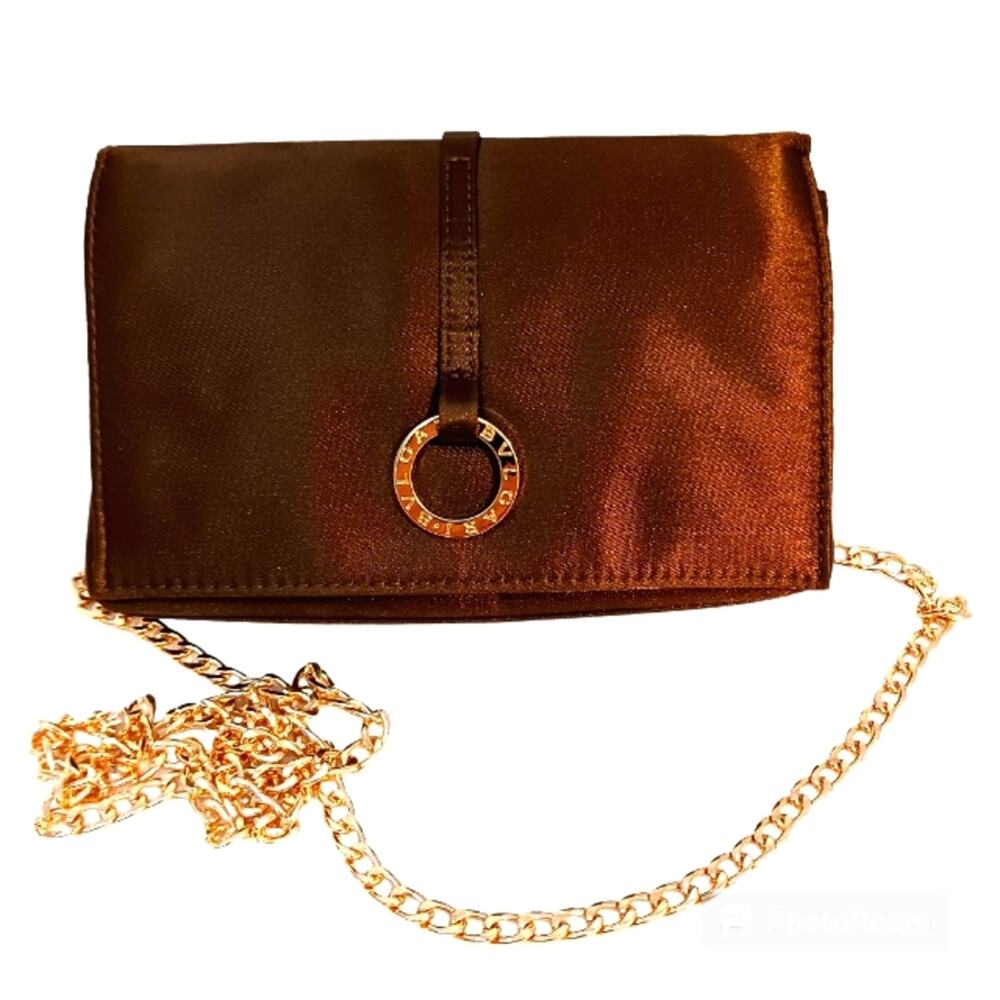 Bulgari Black Satin Crossbody Bag with Gold Chain